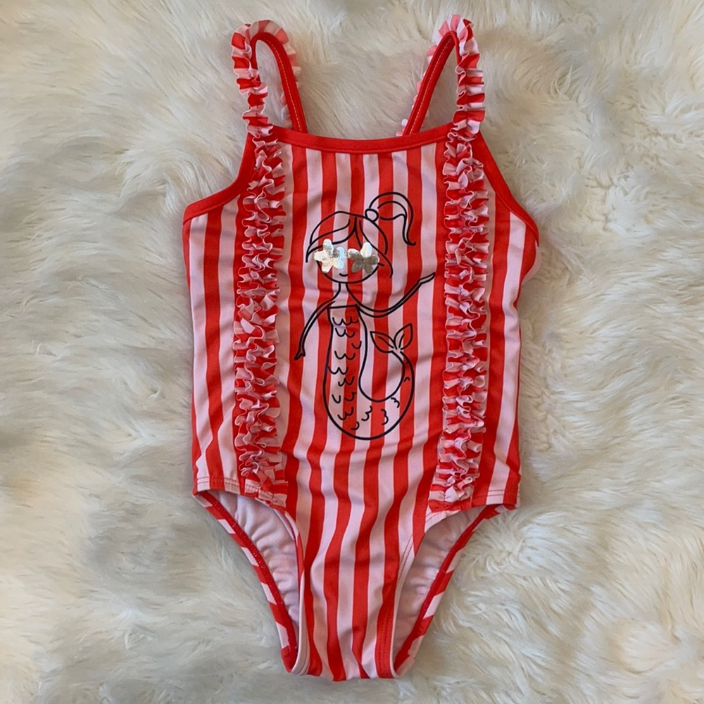 EUC 3Y Gap Pink Striped Mermaid One-piece Swim!
